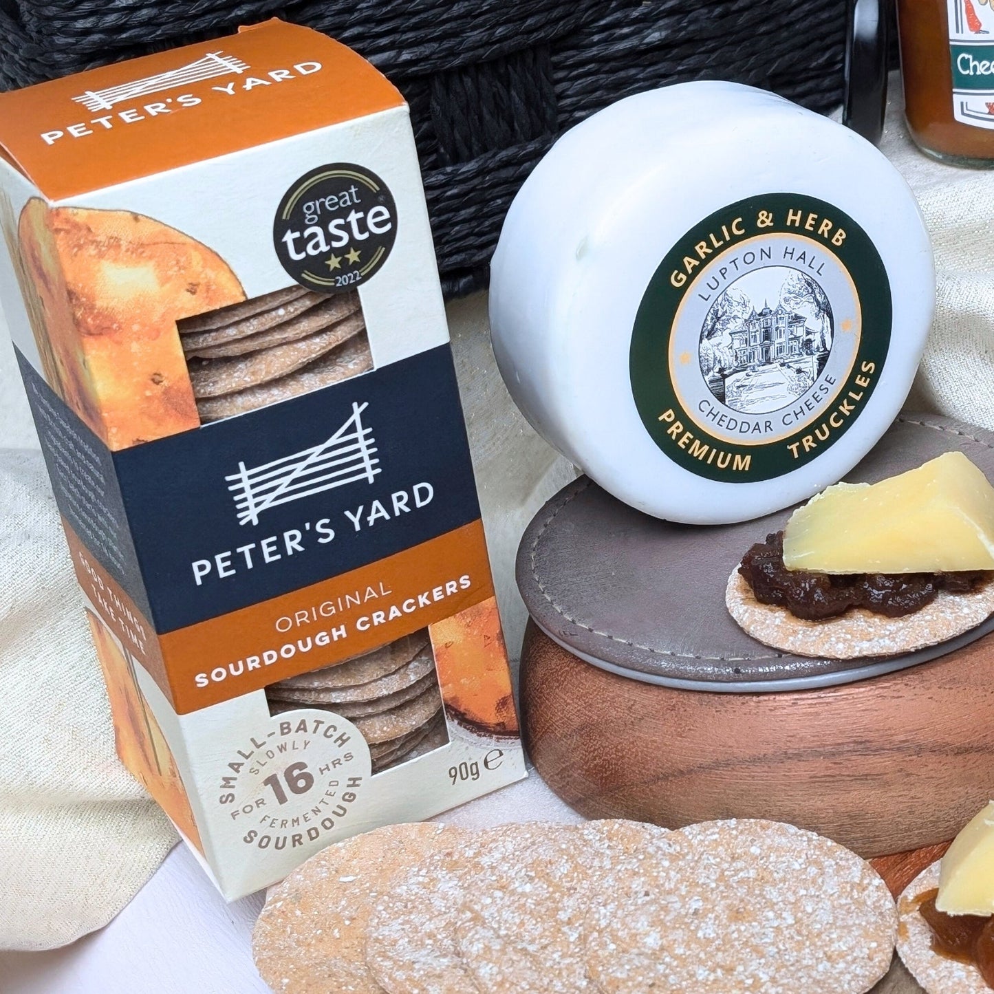 Cheese Hamper | Cheese & Chutney Hamper | 5 Cheeses, 2 Chutneys & Crackers In Hamper Basket - Cheese Hamper