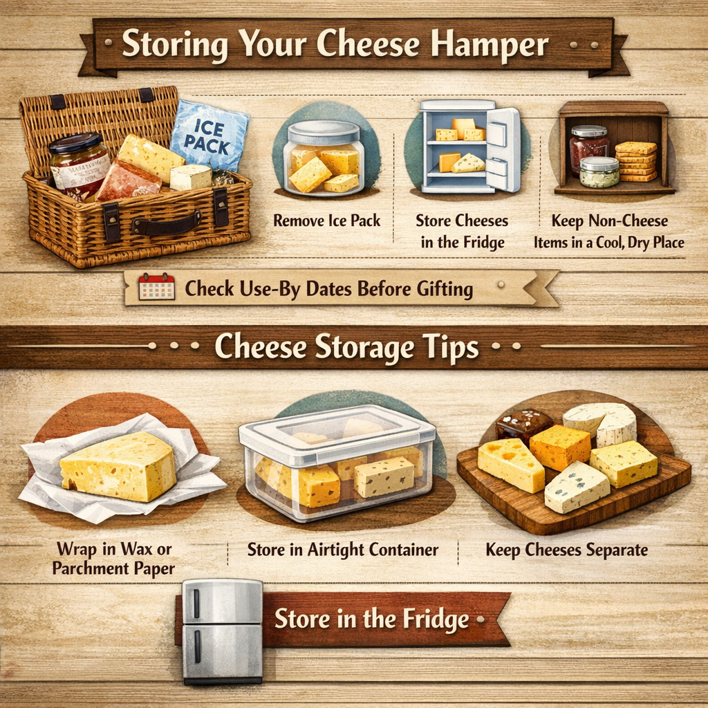 How to store your cheese hamper infographic