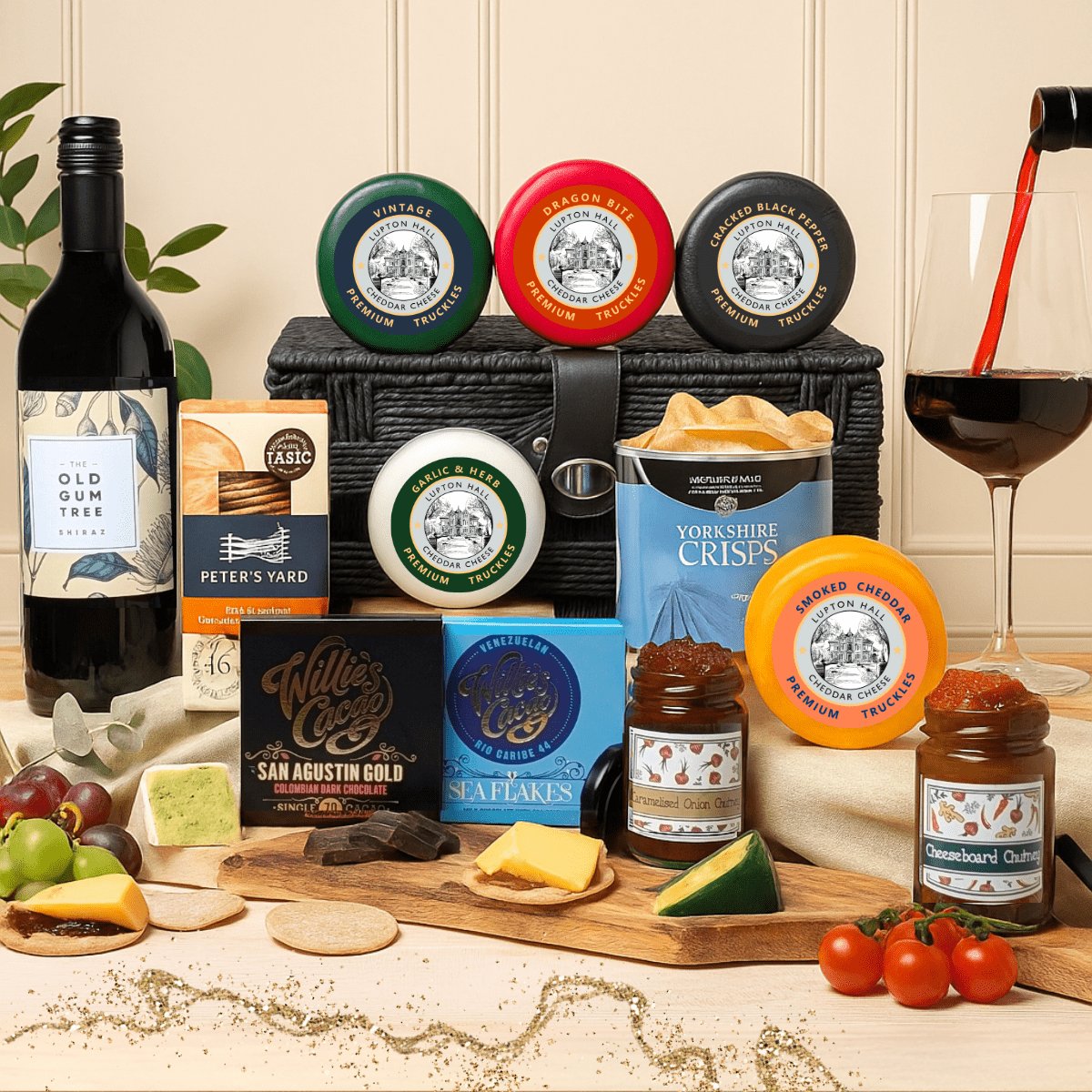 cheese and wine hamper basket gift set 