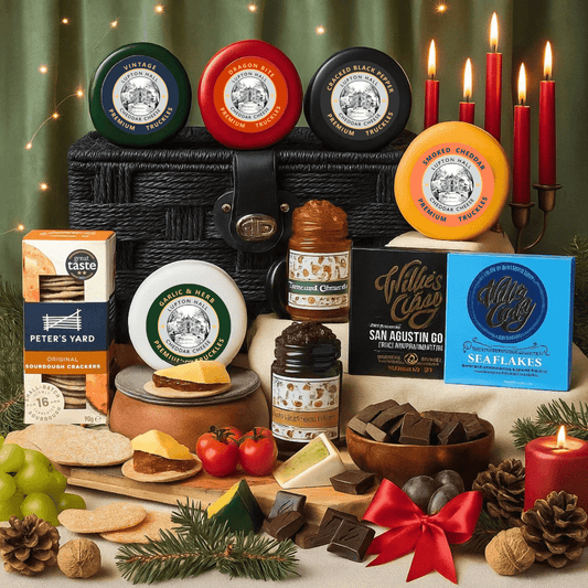 Cheese and Chocolate Hamper | 5 Cheeses, 2 Chocolates, 2 Chutneys & Crackers In Hamper Basket