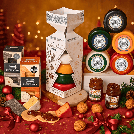 Cheese Christmas Cracker | 5 Cheddar Cheese Truckles | 2 Chutneys 2 Crackers