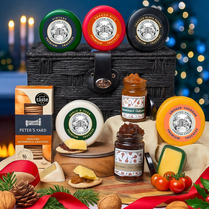 Cheese Hamper | Cheese & Chutney Hamper | 5 Cheeses, 2 Chutneys & Crackers In Hamper Basket