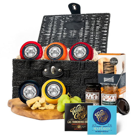 Cheese and Chocolate Hamper | 5 Cheeses, 2 Chocolates, 2 Chutneys & Crackers In Hamper Basket - Cheese Hamper