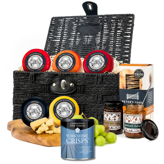 Cheese and Crisps Hamper | 5 Cheeses, Yorkshire Crisps, 2 Chutneys & Crackers In Hamper Basket - Cheese Hamper