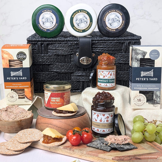 Cheese and Pate Hamper | 3 Cheeses, Pâté, 2 Chutneys & 2 Crackers In Gift Hamper Basket - Cheese Hamper