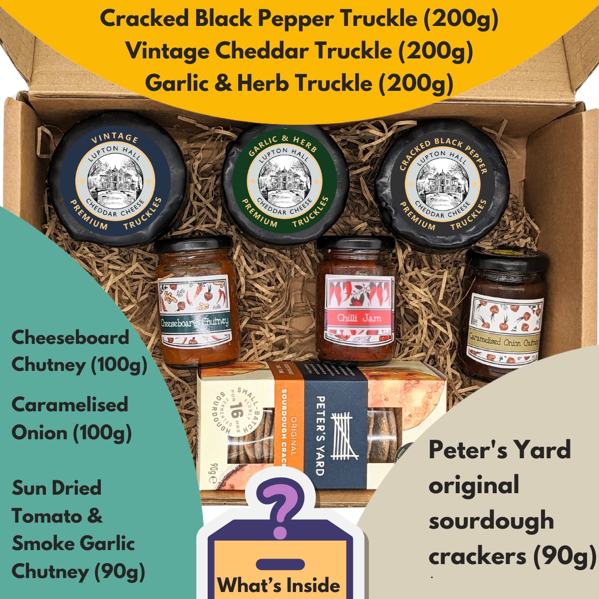 Cheese Gift Selection Box | 3 Cheese Truckle, 3 Chutneys and Crackers - Cheese Hamper