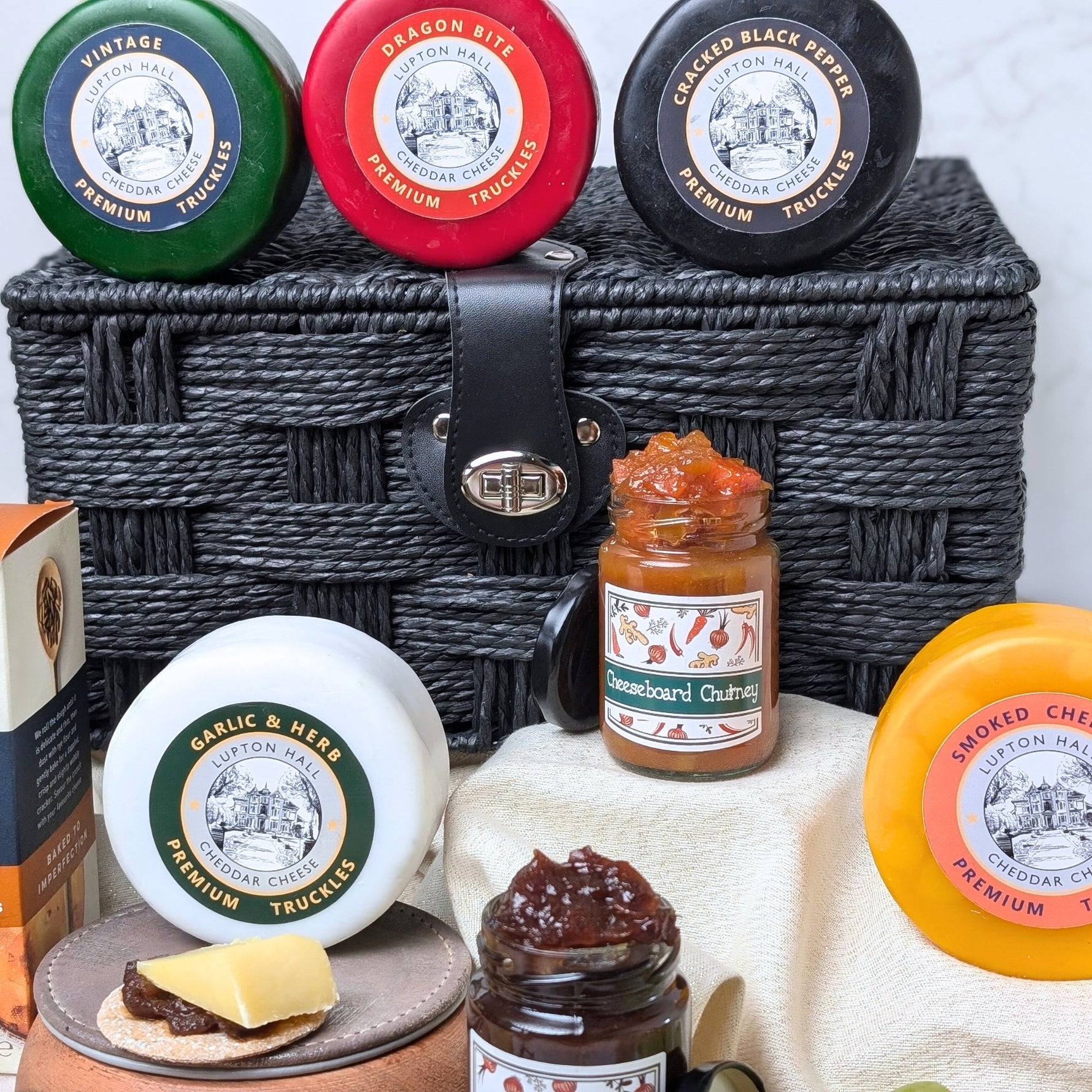Cheese Hamper | Cheese & Chutney Hamper | 5 Cheeses, 2 Chutneys & Crackers In Hamper Basket - Cheese Hamper