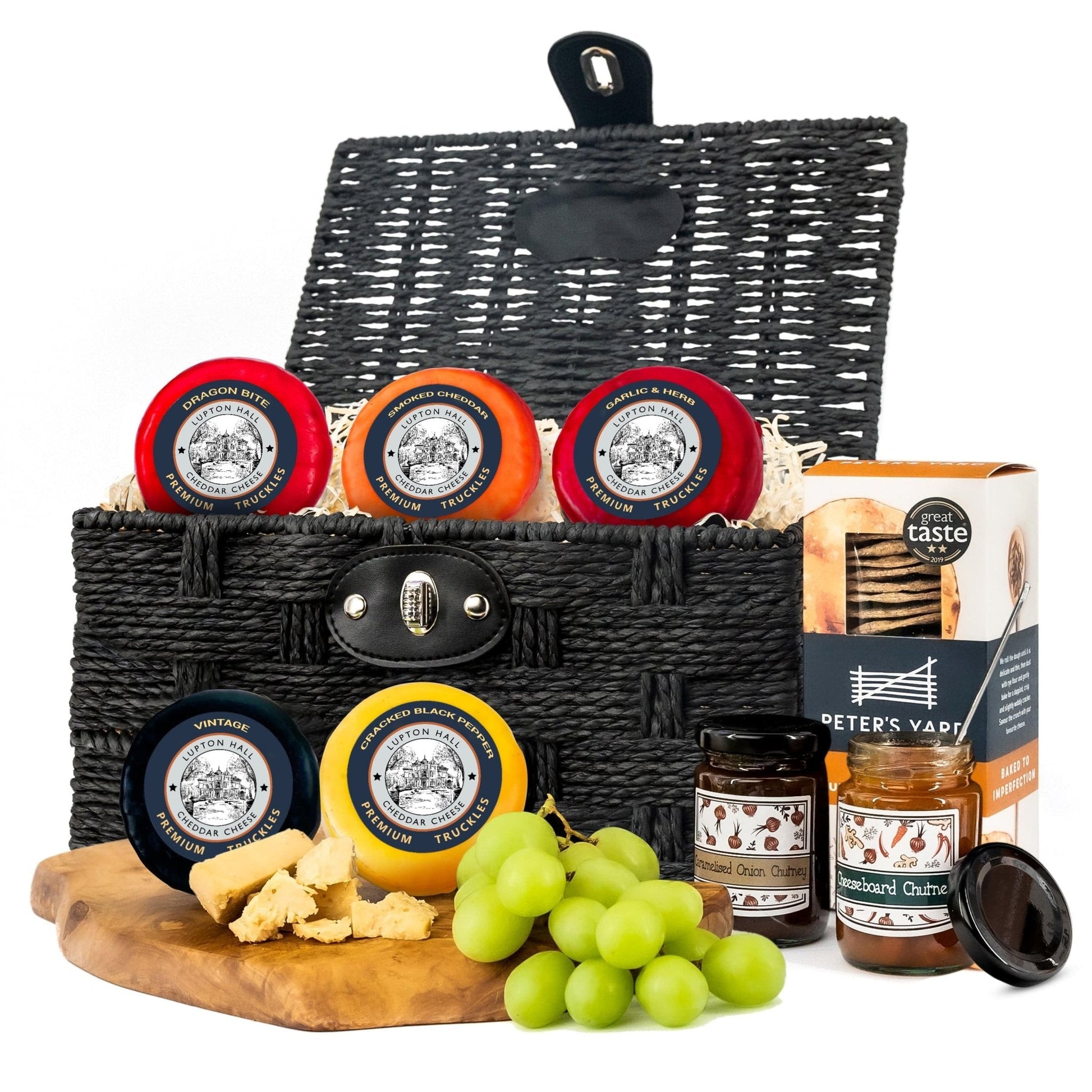 Cheese Hamper | Cheese & Chutney Hamper | 5 Cheeses, 2 Chutneys & Crackers In Hamper Basket - Cheese Hamper