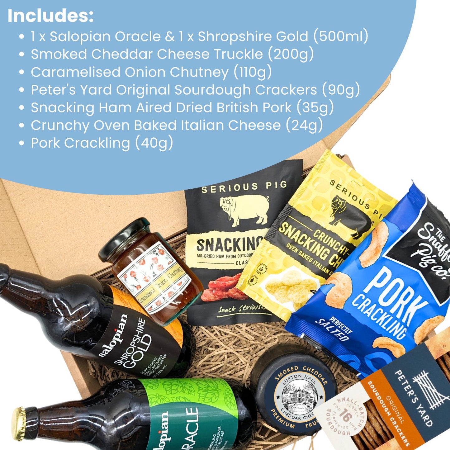 Pub in a Box | 2 Beers & 6 Delicious Snacks - Cheese Hamper