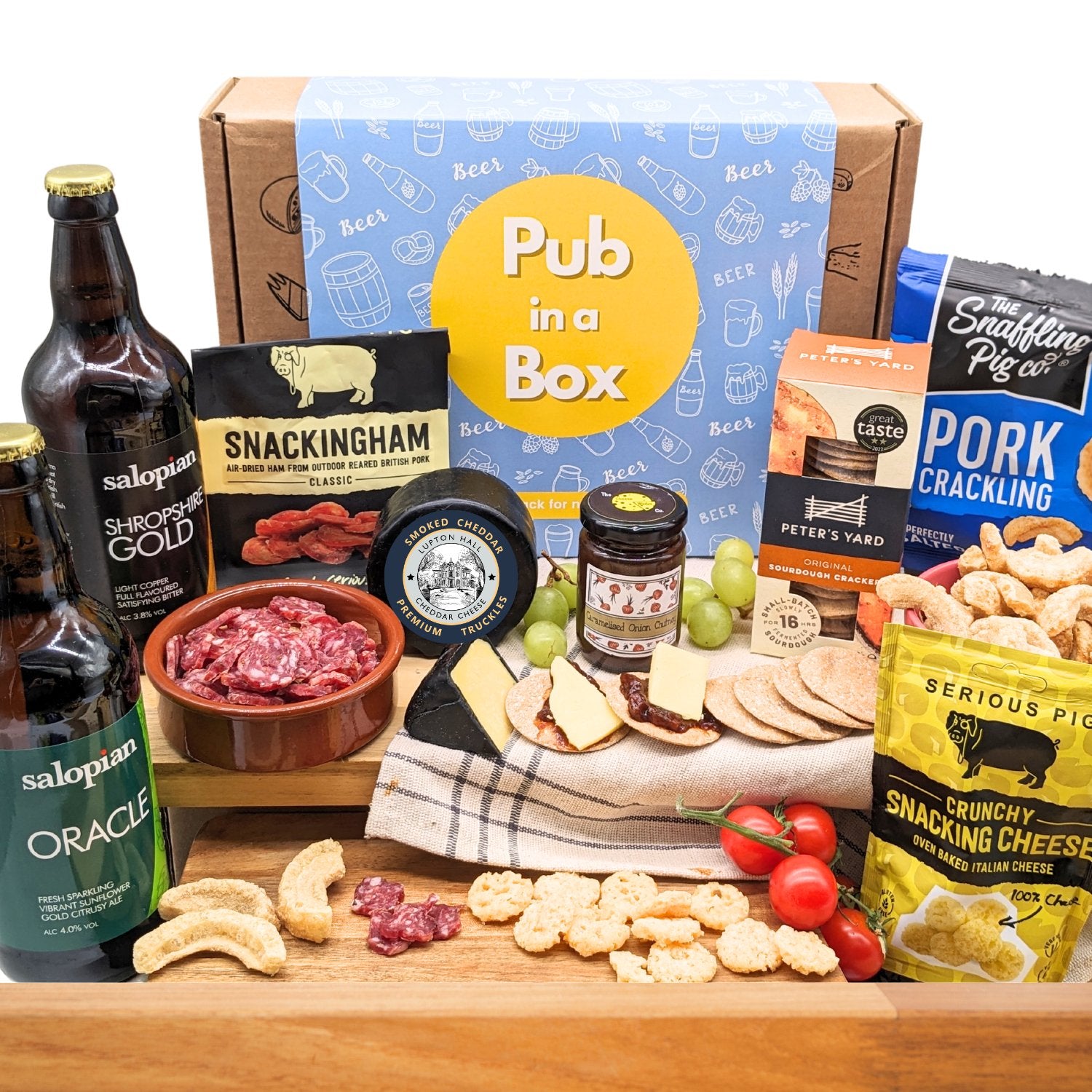 Pub in a Box | 2 Beers & 6 Delicious Snacks - Cheese Hamper