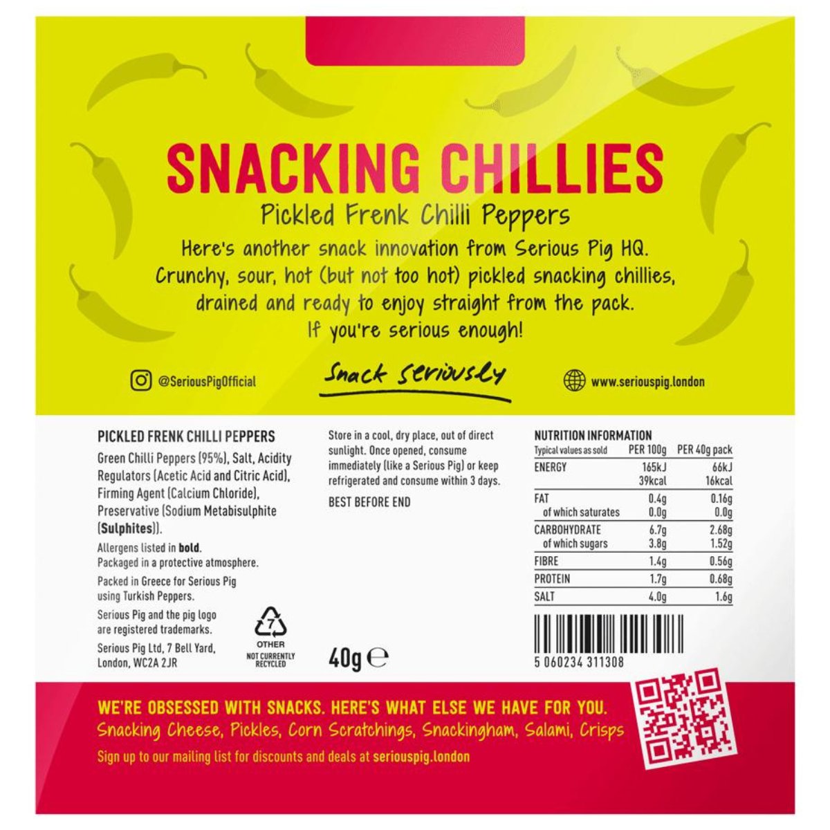 Snacking Chillies Crunchy Spicy Green Pickled Frenk Chillies (40g) - Cheese Hamper